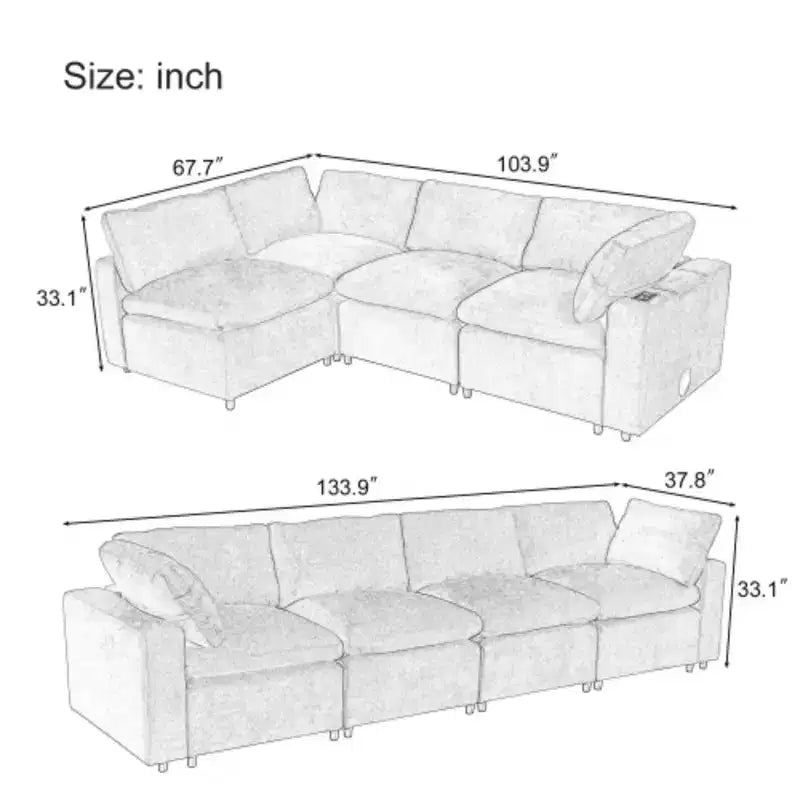 Storage, USB, Wireless Charging Sofa with Bluetooth Speaker, for Living Room/Apartment
