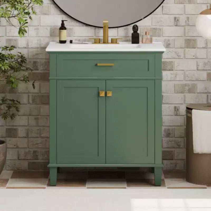 30-Inch Bathroom Storage Cabinet with Ceramic Basin, Soft Door Closure, and Adjustable Shelf