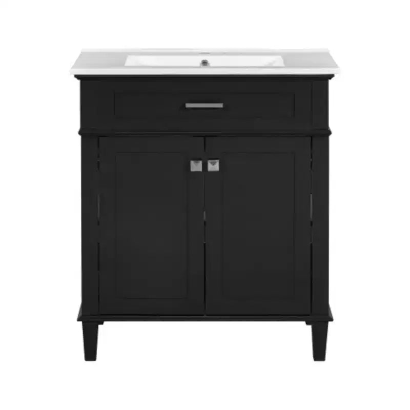 30-Inch Bathroom Storage Cabinet with Ceramic Basin, Soft Door Closure, and Adjustable Shelf