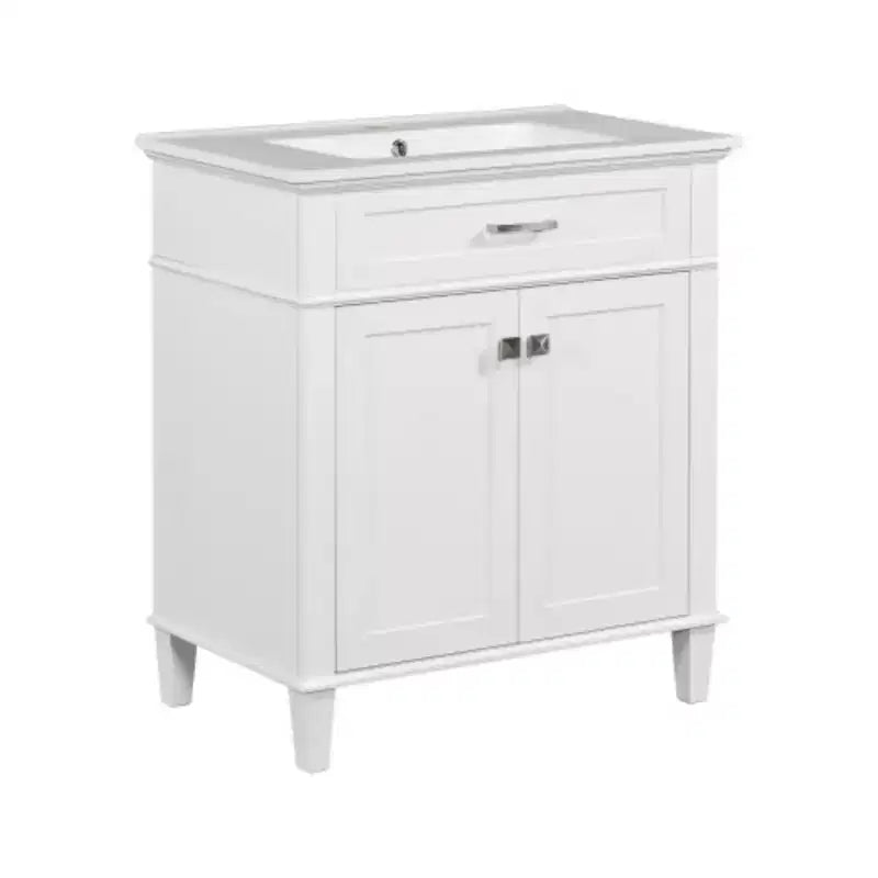 30-Inch Bathroom Storage Cabinet with Ceramic Basin, Soft Door Closure, and Adjustable Shelf