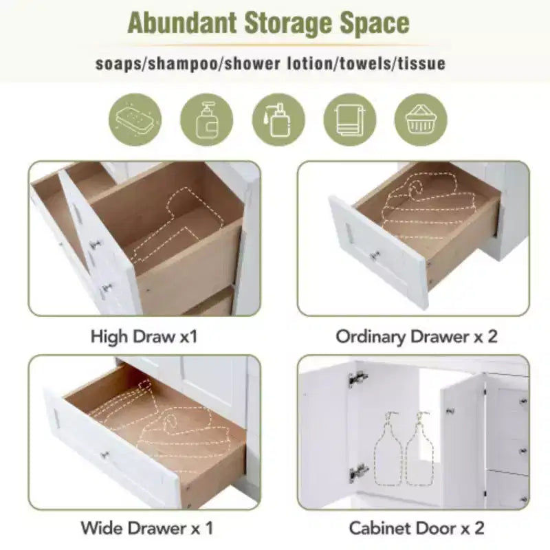 36 inch Shaker Style Free-Standing Bathroom Vanity Cabinet with Sink, 4 Soft-close Drawers and 2 Soft-close doors