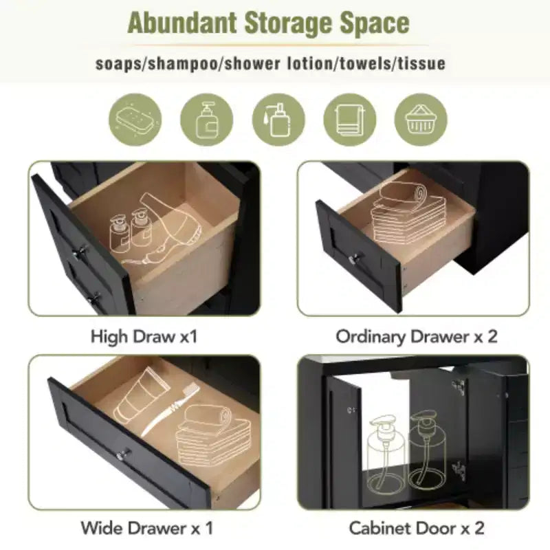 36 inch Shaker Style Free-Standing Bathroom Vanity Cabinet with Sink, 4 Soft-close Drawers and 2 Soft-close doors