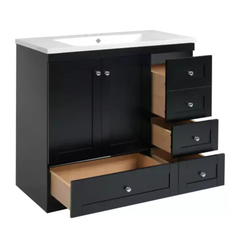 36 inch Shaker Style Free-Standing Bathroom Vanity Cabinet with Sink, 4 Soft-close Drawers and 2 Soft-close doors