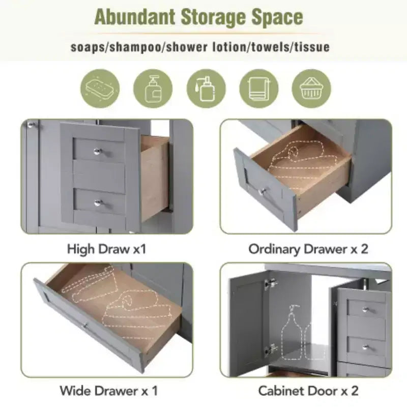 36 inch Shaker Style Free-Standing Bathroom Vanity Cabinet with Sink, 4 Soft-close Drawers and 2 Soft-close doors