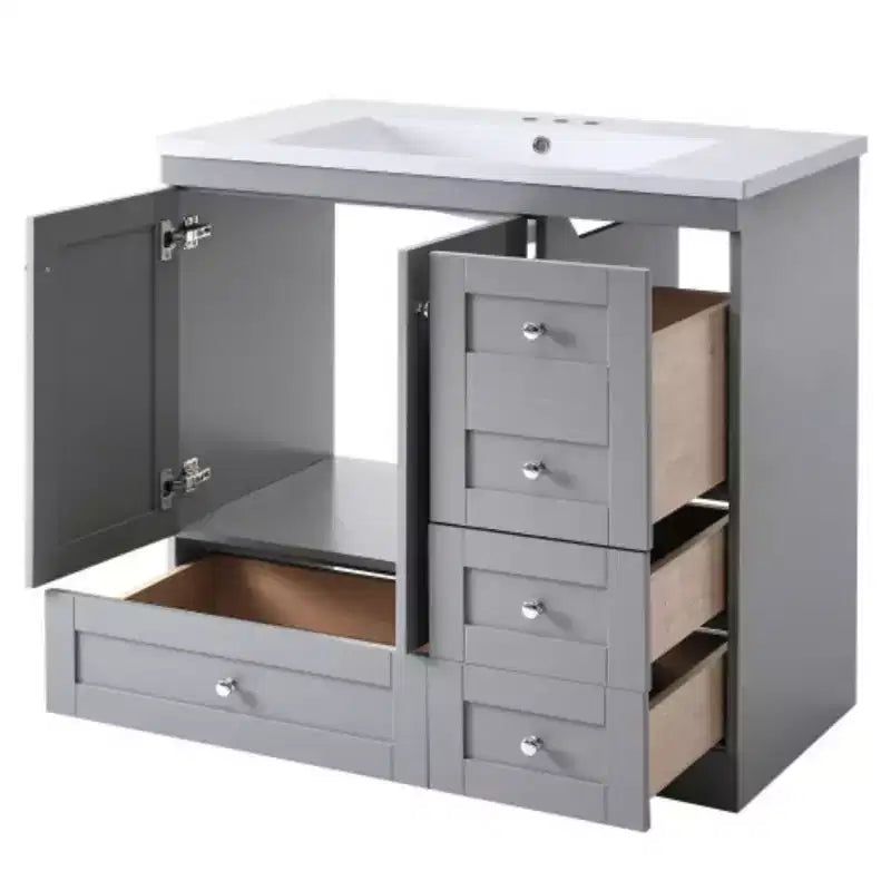 36 inch Shaker Style Free-Standing Bathroom Vanity Cabinet with Sink, 4 Soft-close Drawers and 2 Soft-close doors