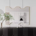 Golden 30x35 Rectangular Wall Mirror with Wavy Metal Frame for Bathroom, Living Room, Bedroom