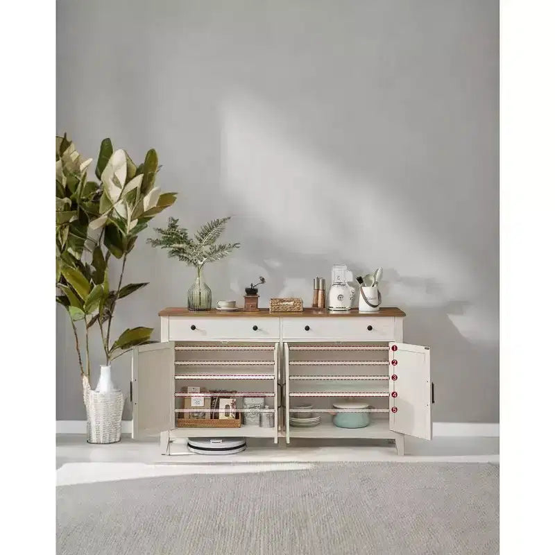 Farmhouse Style Honey Brown Kitchen Storage Cabinet with 2 Drawers and Adjustable Shelves, Perfect for Coffee Bar Set up