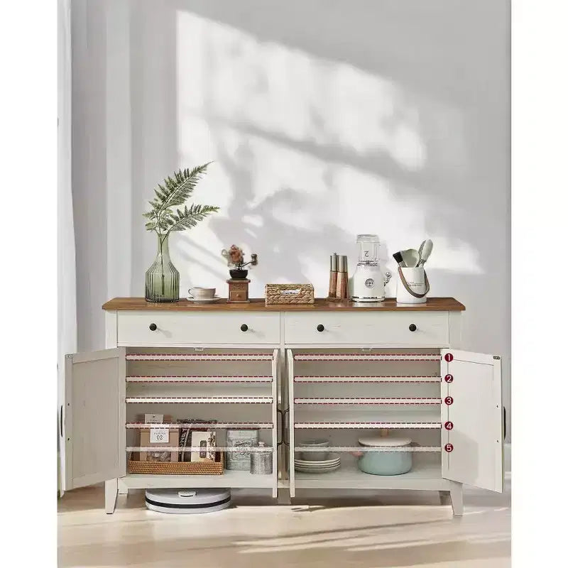 Farmhouse Style Honey Brown Kitchen Storage Cabinet with 2 Drawers and Adjustable Shelves, Perfect for Coffee Bar Set up