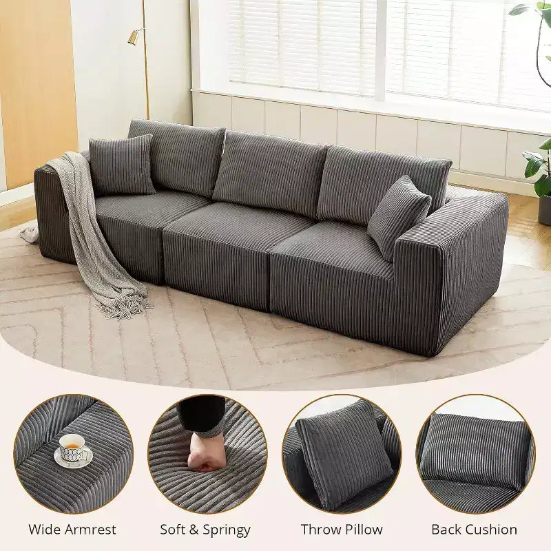 108 Sectional Couch Cloud Modular Modern Linear Sofa with Chaise Lounge, Corduroy Fabric, No Assembly Required, Convertible Compression Sleeper Sofa