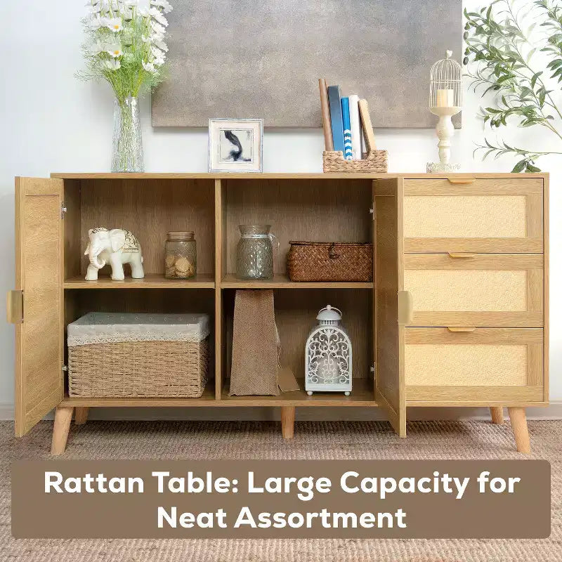 Home Imports Emporium Double Door Rattan Table  Natural Woven Cabinet for Modern Boho Home Decor, Versatile Storage Cabinet