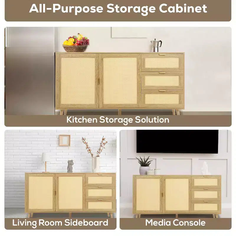Home Imports Emporium Double Door Rattan Table  Natural Woven Cabinet for Modern Boho Home Decor, Versatile Storage Cabinet