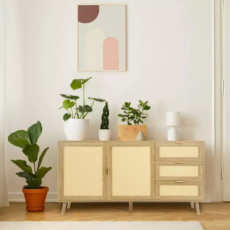 Home Imports Emporium Double Door Rattan Table  Natural Woven Cabinet for Modern Boho Home Decor, Versatile Storage Cabinet