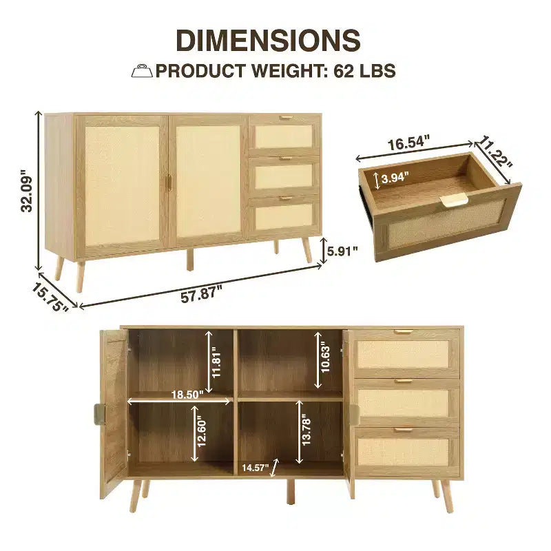 Home Imports Emporium Double Door Rattan Table  Natural Woven Cabinet for Modern Boho Home Decor, Versatile Storage Cabinet