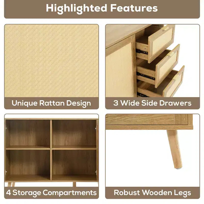Home Imports Emporium Double Door Rattan Table  Natural Woven Cabinet for Modern Boho Home Decor, Versatile Storage Cabinet