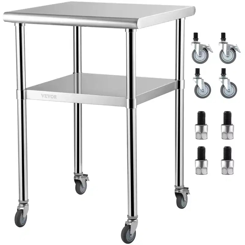 VEVOR Stainless Steel Prep Table, 24 x 24 x 36 Inch, 600 lbs Load Capacity, Heavy Duty Metal Work Table with Adjustable Bottom Shelf