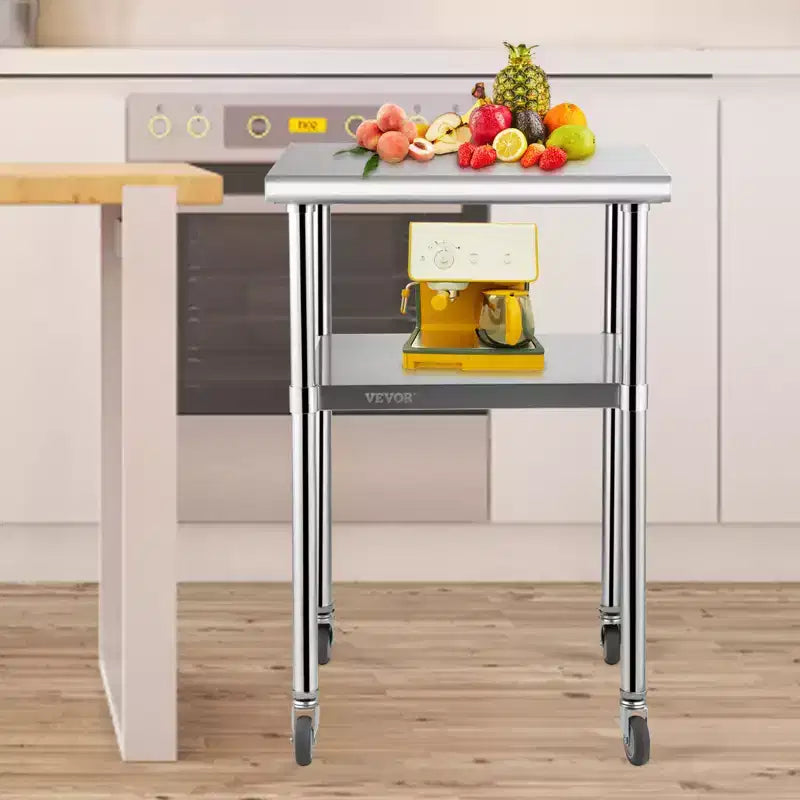 VEVOR Stainless Steel Prep Table, 24 x 24 x 36 Inch, 600 lbs Load Capacity, Heavy Duty Metal Work Table with Adjustable Bottom Shelf