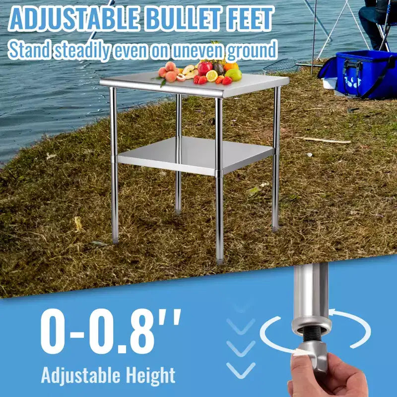 VEVOR Stainless Steel Prep Table, 24 x 24 x 36 Inch, 600 lbs Load Capacity, Heavy Duty Metal Work Table with Adjustable Bottom Shelf