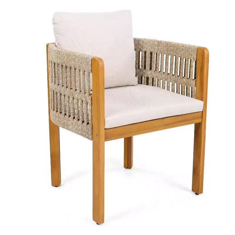 MAYEERTY Set of 2 Acacia Wood Patio Chairs with Rope-Wrapped Arms & Waterproof Foam Cushions 400lbs Capacity