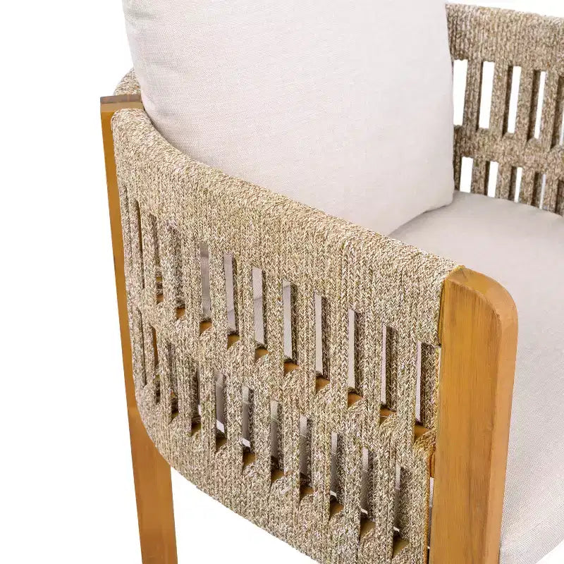 MAYEERTY Set of 2 Acacia Wood Patio Chairs with Rope-Wrapped Arms & Waterproof Foam Cushions 400lbs Capacity