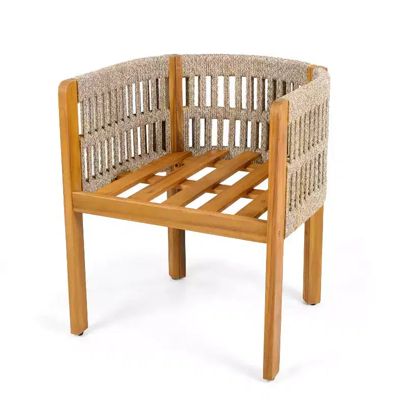 MAYEERTY Set of 2 Acacia Wood Patio Chairs with Rope-Wrapped Arms & Waterproof Foam Cushions 400lbs Capacity