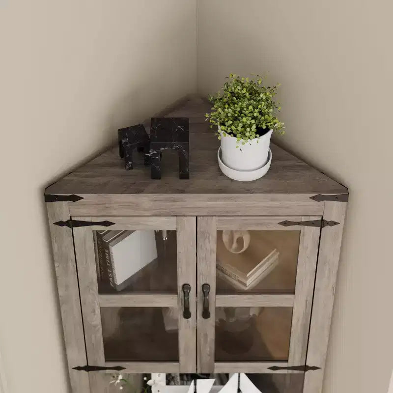 Whizmax Farmhouse Corner Cabinet, Tall Corner Storage Cabinet with Glass Door & Adjustable Shelves, Bathroom Cabinet for Living Room, Bathroom