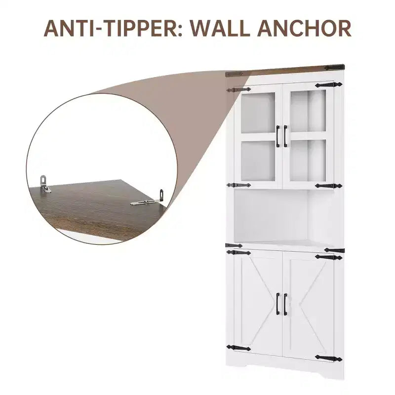 Whizmax Farmhouse Corner Cabinet, Tall Corner Storage Cabinet with Glass Door & Adjustable Shelves, Bathroom Cabinet for Living Room, Bathroom