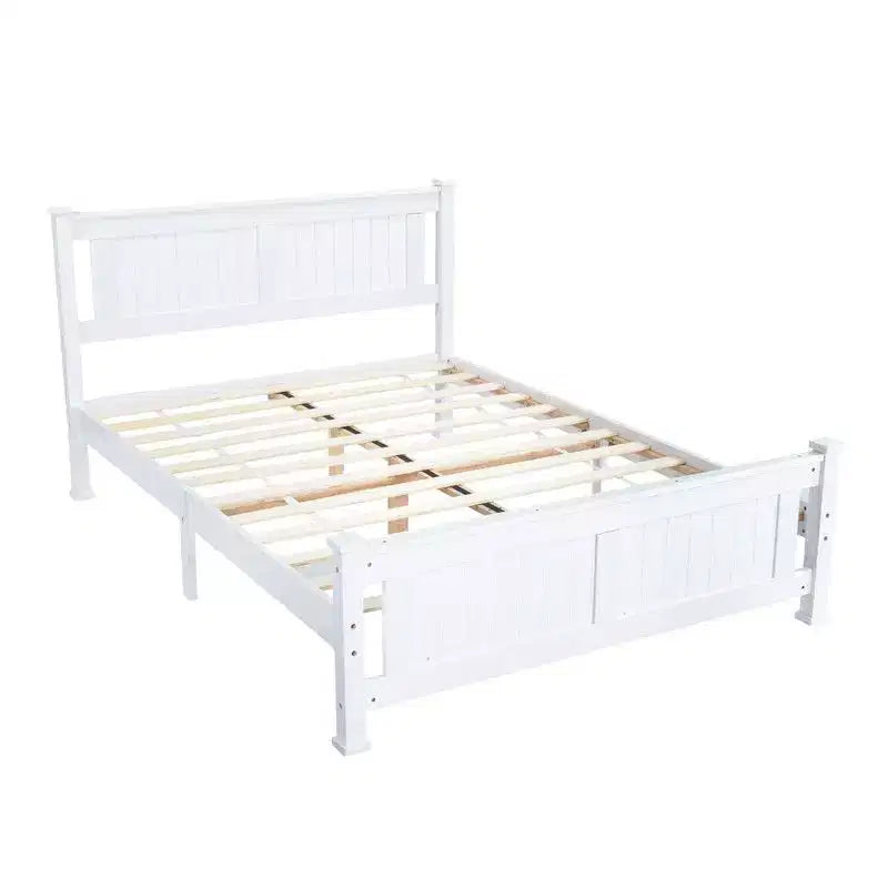 Karl Home Wood Bed Frame Queen Size Platform Bed with Headboard White