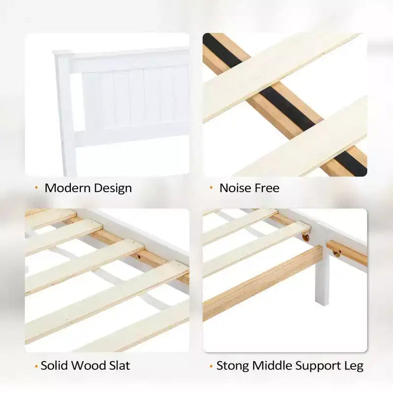 Karl Home Wood Bed Frame Queen Size Platform Bed with Headboard White