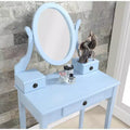 Okak Vanity Table and Chair Set, Wooden Makeup Vanity Table and Stool Set for Bedroom Living Room, with Elegant Mirror Oval Shape, Blue