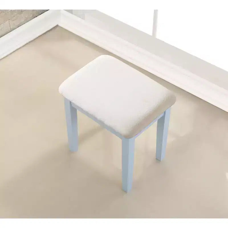 Okak Vanity Table and Chair Set, Wooden Makeup Vanity Table and Stool Set for Bedroom Living Room, with Elegant Mirror Oval Shape, Blue
