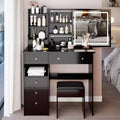Okak Vanity Table and Chair Set with High Capacity Storage,37 Left Drawer Desktop Vanity Table with Extra Large Touch Control LED Mirror,Black