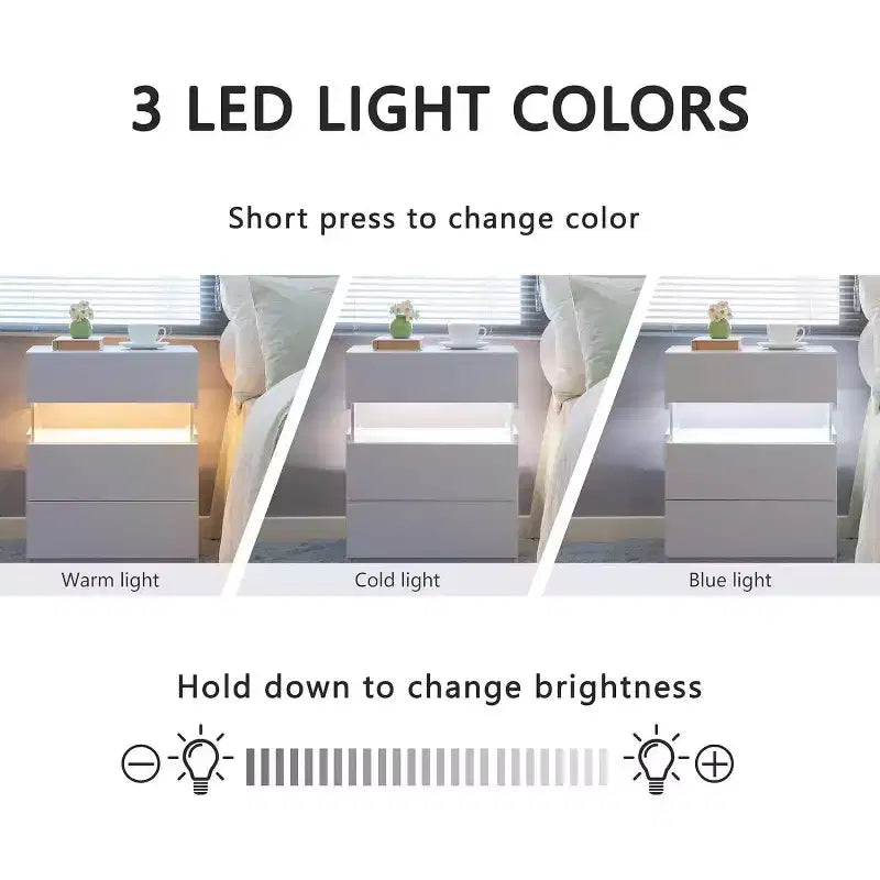 Okak LED 3 Drawer Dresser for Bedroom,Acrylic Board LED Bedside Tables,Modern End Tables with Drawers,Bedroom Furniture