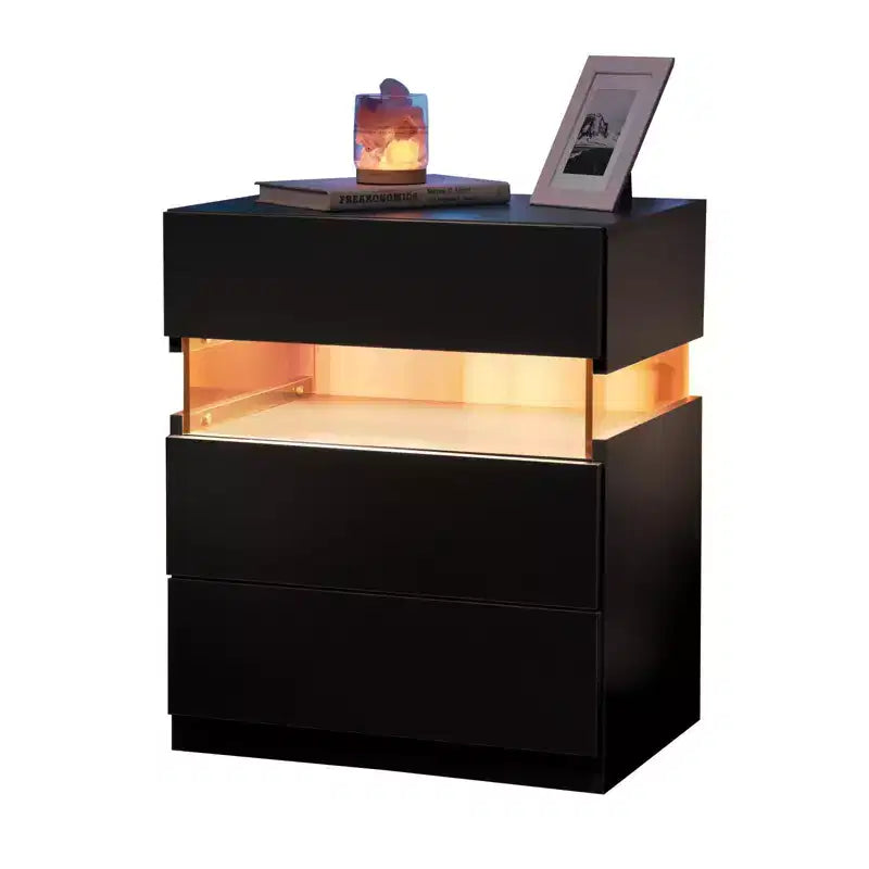 Okak LED 3 Drawer Dresser for Bedroom,Acrylic Board LED Bedside Tables,Modern End Tables with Drawers,Bedroom Furniture