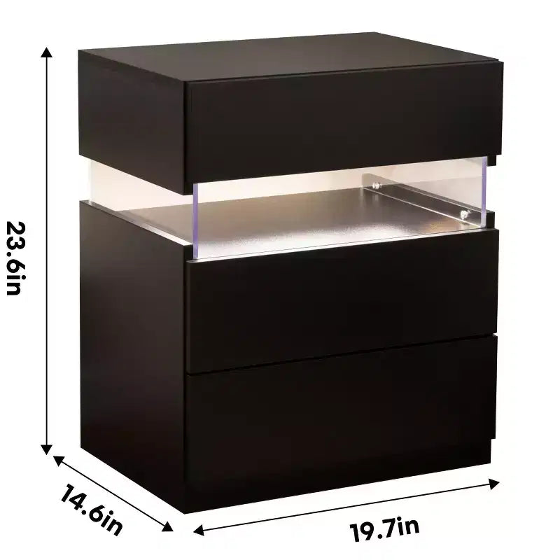 Okak LED 3 Drawer Dresser for Bedroom,Acrylic Board LED Bedside Tables,Modern End Tables with Drawers,Bedroom Furniture