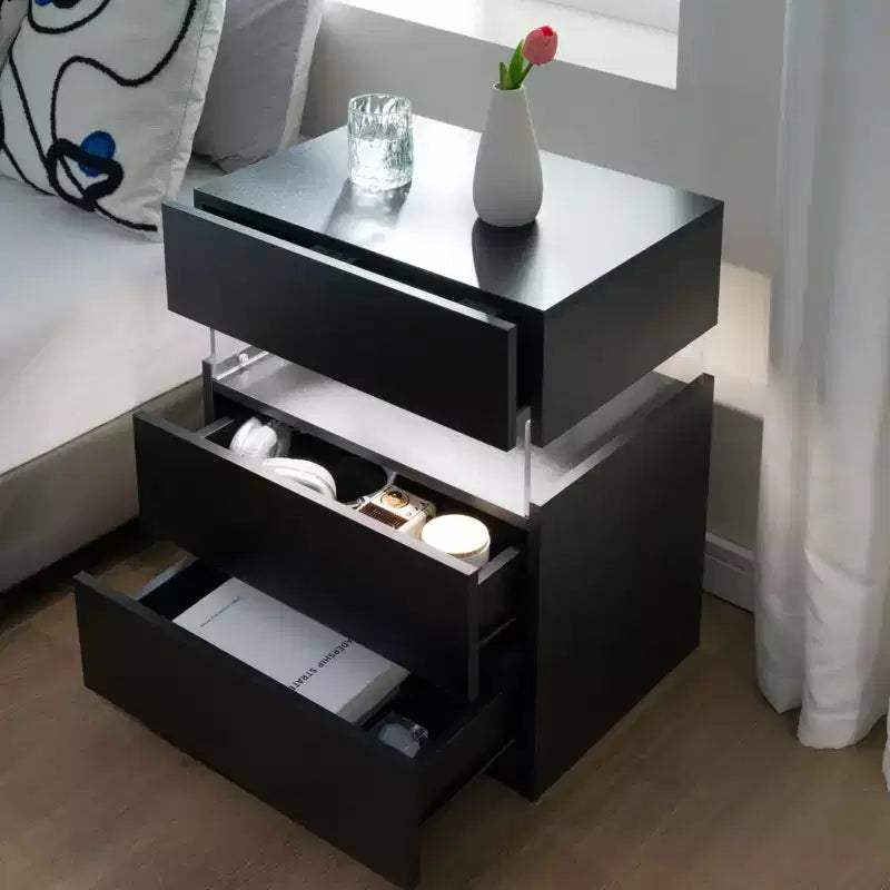 Okak LED 3 Drawer Dresser for Bedroom,Acrylic Board LED Bedside Tables,Modern End Tables with Drawers,Bedroom Furniture