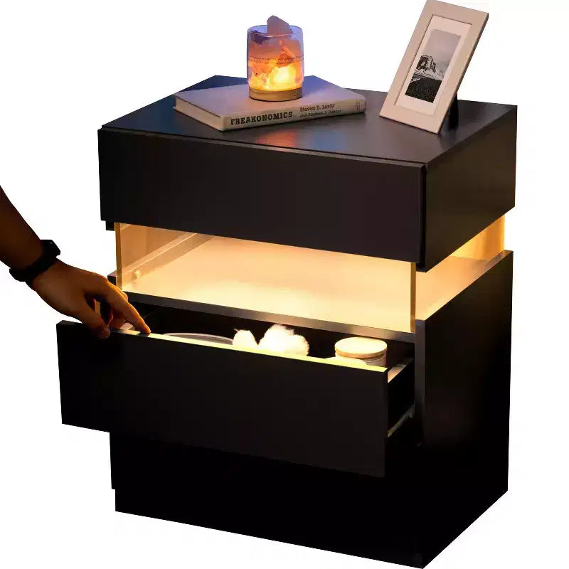 Okak LED 3 Drawer Dresser for Bedroom,Acrylic Board LED Bedside Tables,Modern End Tables with Drawers,Bedroom Furniture