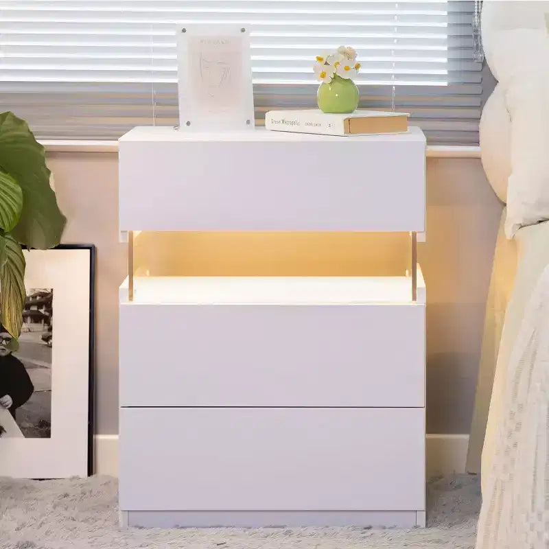 Okak LED 3 Drawer Dresser for Bedroom,Acrylic Board LED Bedside Tables,Modern End Tables with Drawers,Bedroom Furniture