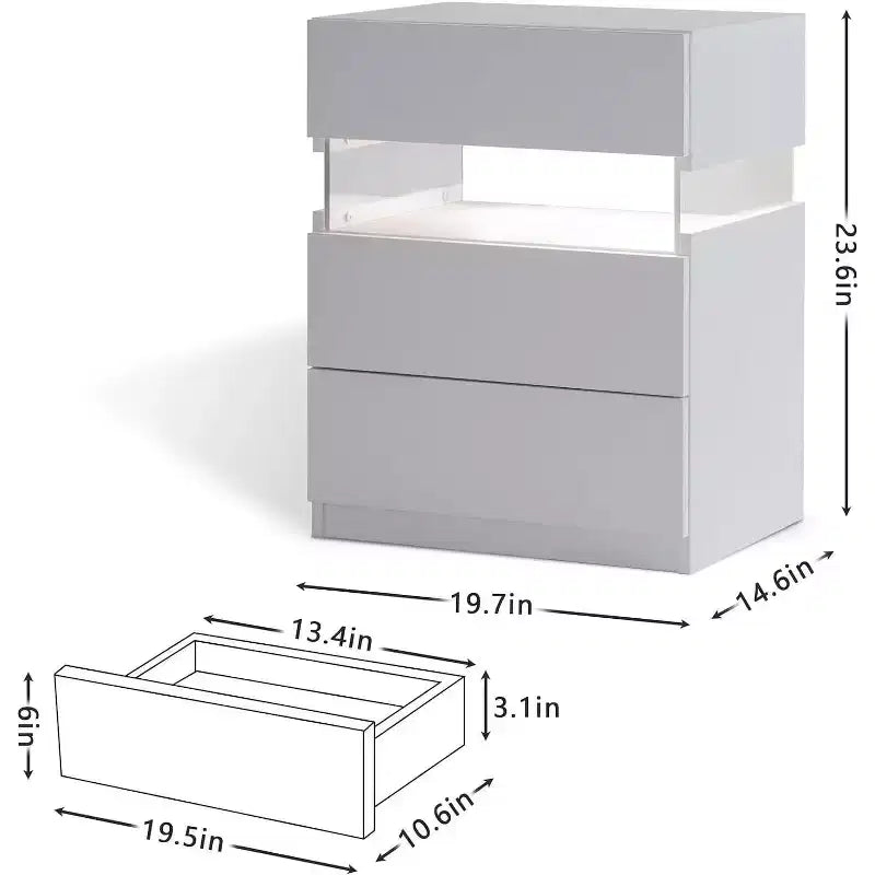 Okak LED 3 Drawer Dresser for Bedroom,Acrylic Board LED Bedside Tables,Modern End Tables with Drawers,Bedroom Furniture