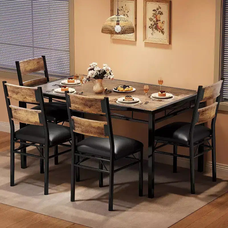 Dining Table Set for 4, Wood Kitchen Table with 4 Upholstered Chairs, Kitchen Table Chairs Set of 4 w/Collision Angle for Small Space, Kitchen Room