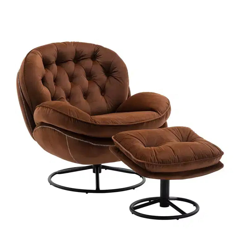 Okak Velvet Accent Chair with Ottoman,Modern Mid-Century Style Armless Living Room Chair,Soft Comfy Sitting Chair for TV Watching,Gaming