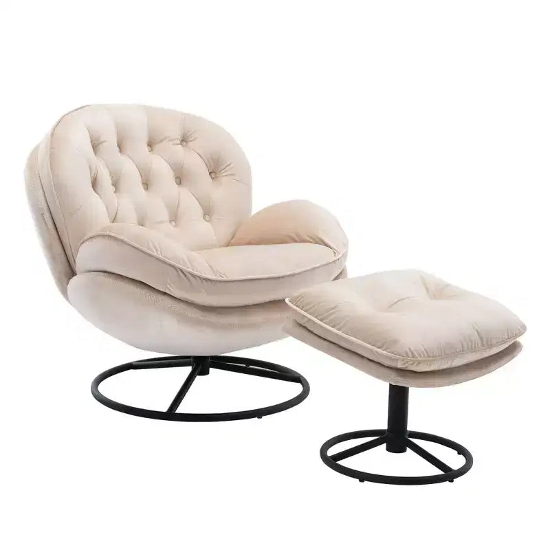 Okak Velvet Accent Chair with Ottoman,Modern Mid-Century Style Armless Living Room Chair,Soft Comfy Sitting Chair for TV Watching,Gaming