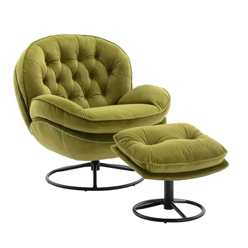 Okak Velvet Accent Chair with Ottoman,Modern Mid-Century Style Armless Living Room Chair,Soft Comfy Sitting Chair for TV Watching,Gaming