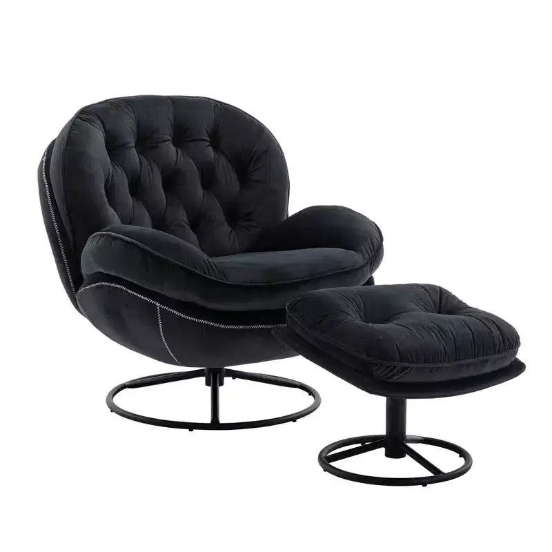 Okak Velvet Accent Chair with Ottoman,Modern Mid-Century Style Armless Living Room Chair,Soft Comfy Sitting Chair for TV Watching,Gaming