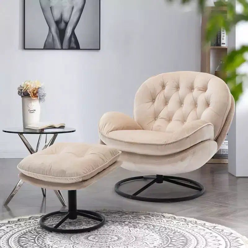 Okak Velvet Accent Chair with Ottoman,Modern Mid-Century Style Armless Living Room Chair,Soft Comfy Sitting Chair for TV Watching,Gaming