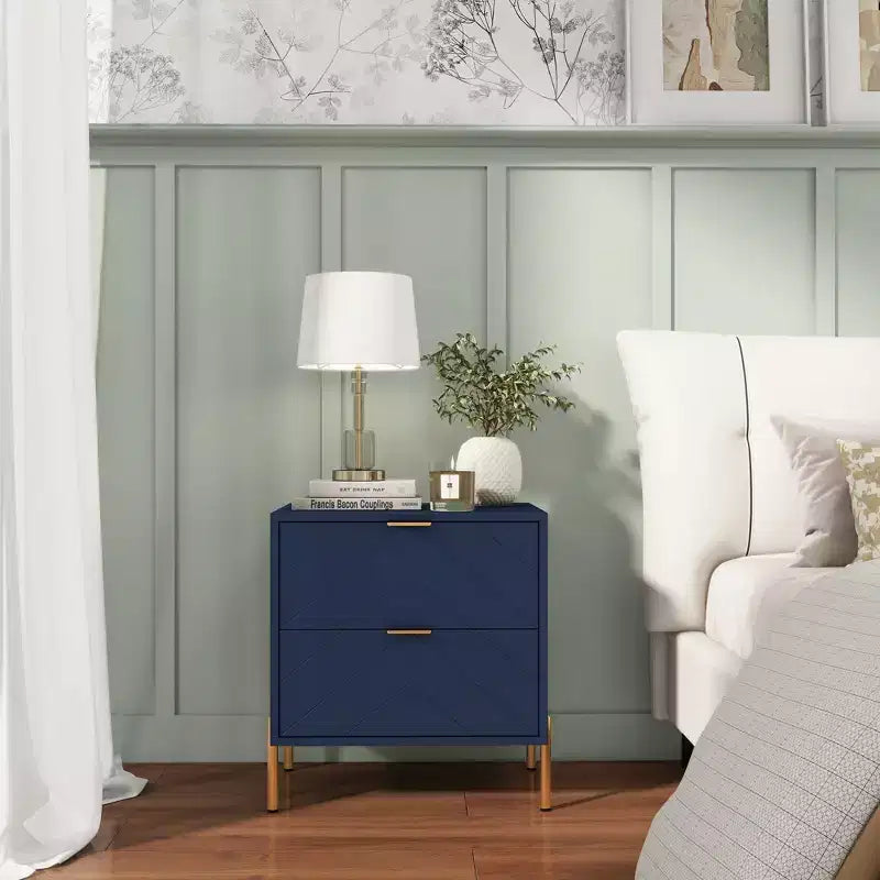 CLIHOME Freestanding 2 Drawers Nightstand with Metal Support Legs