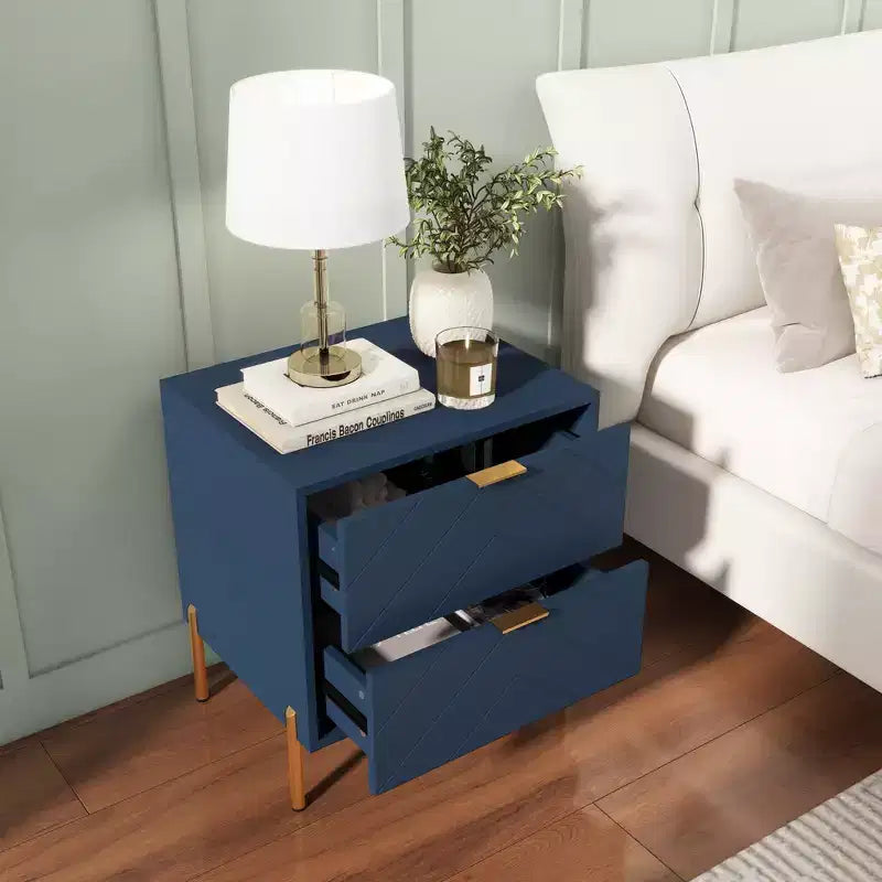CLIHOME Freestanding 2 Drawers Nightstand with Metal Support Legs