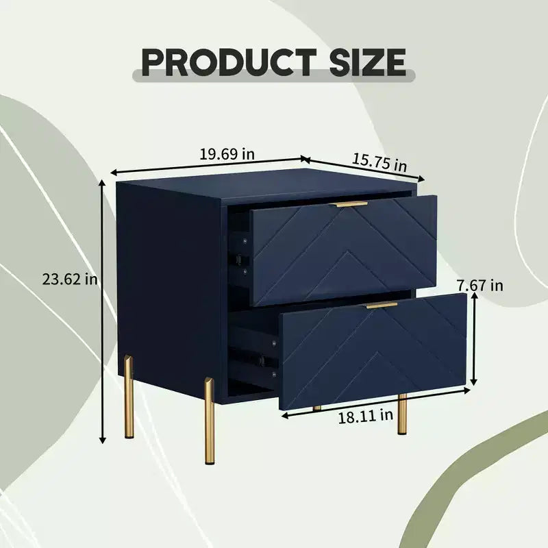 CLIHOME Freestanding 2 Drawers Nightstand with Metal Support Legs