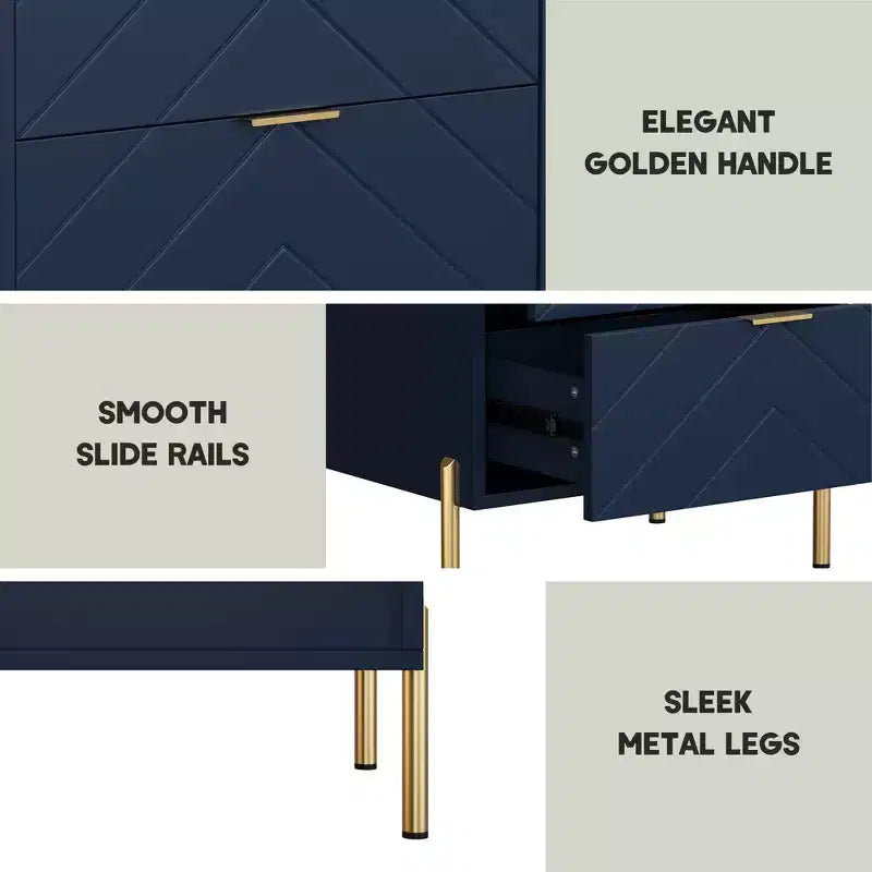 CLIHOME Freestanding 2 Drawers Nightstand with Metal Support Legs
