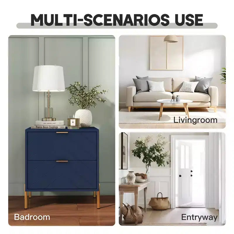 CLIHOME Freestanding 2 Drawers Nightstand with Metal Support Legs