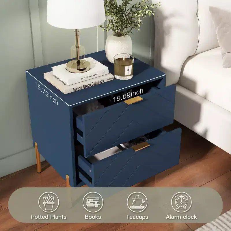CLIHOME Freestanding 2 Drawers Nightstand with Metal Support Legs